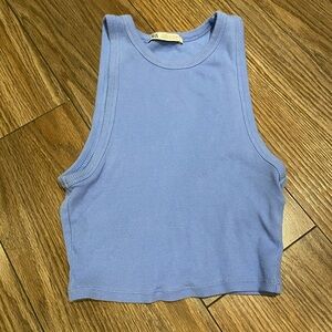 Zara Blue Sleeveless Crop Muscle Tee